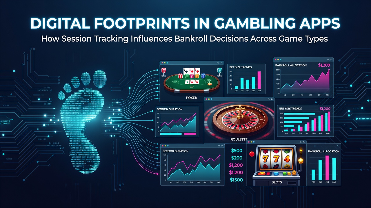 Illustration of session tracking data flows within gambling applications across multiple game categories