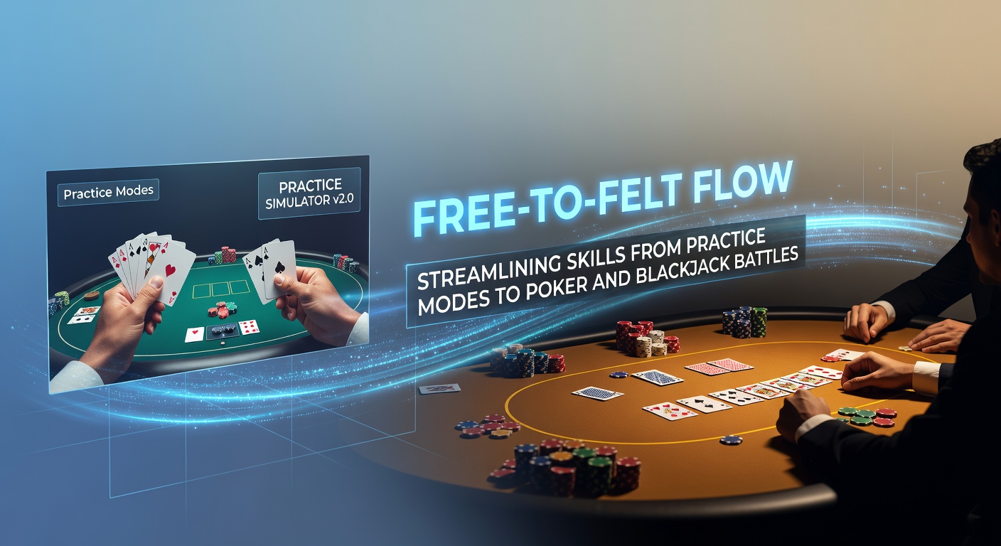 Close-up of blackjack hand in practice mode transitioning to real-money bet screen