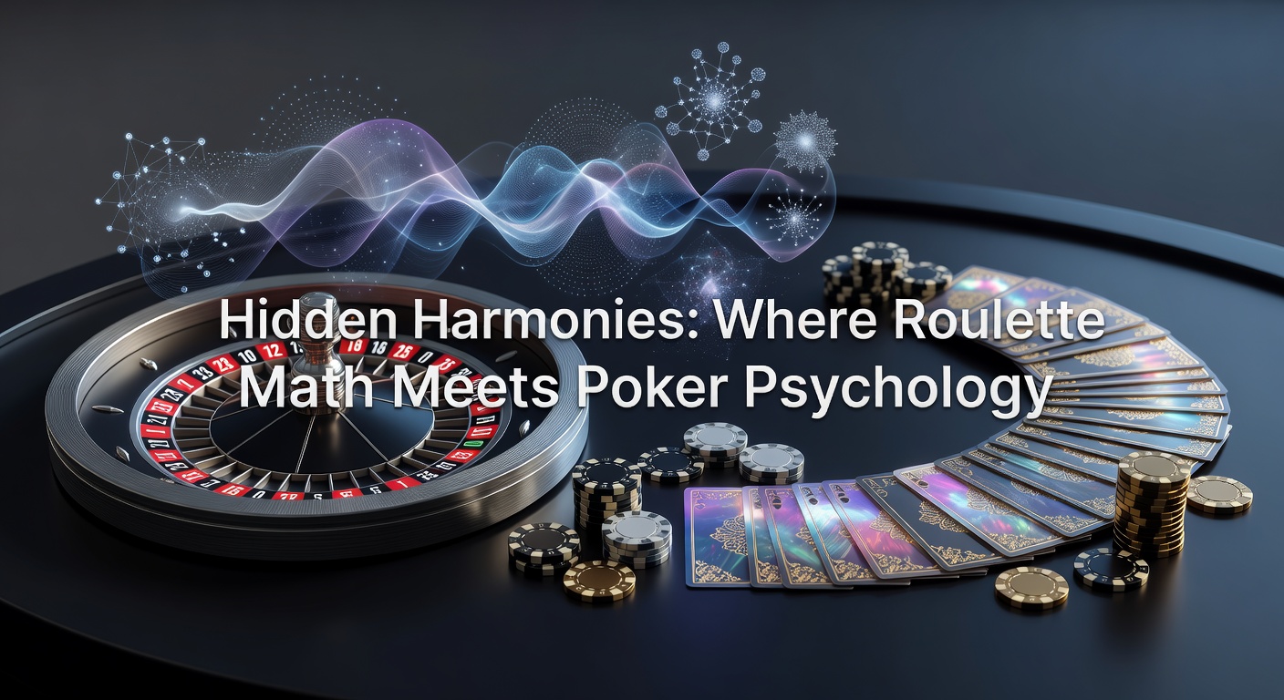 A roulette wheel spinning alongside poker cards and chips, symbolizing the intersection of precise mathematics and human behavioral insights