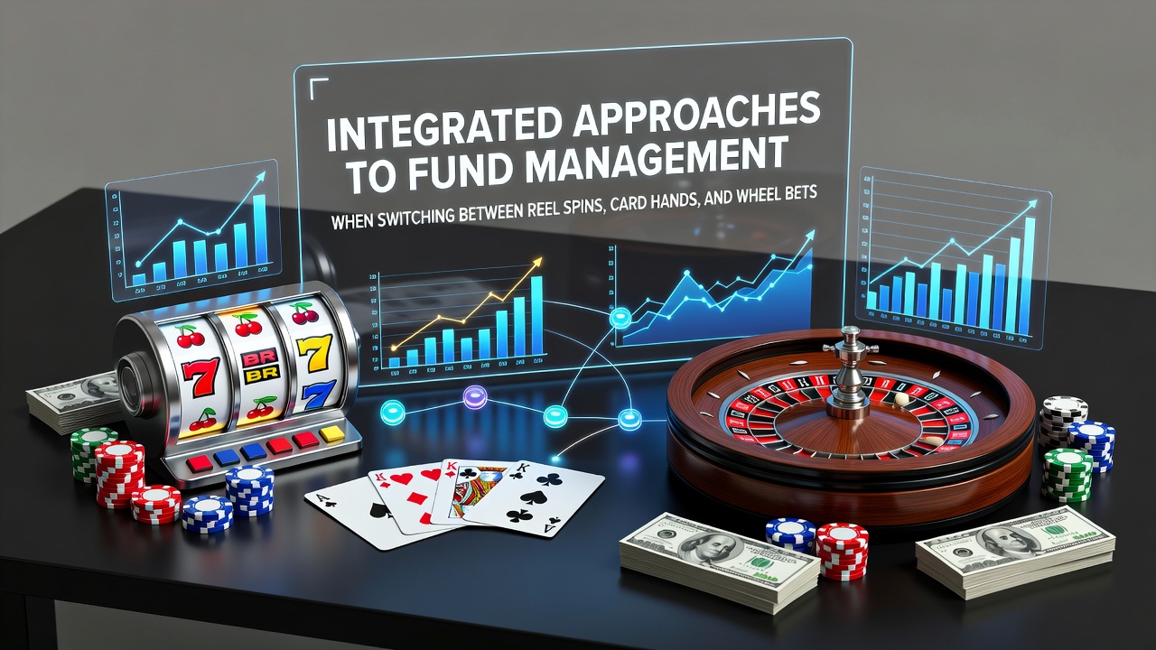 Diagram showing bankroll distribution across slot machines, card tables, and roulette wheels in a casino setting