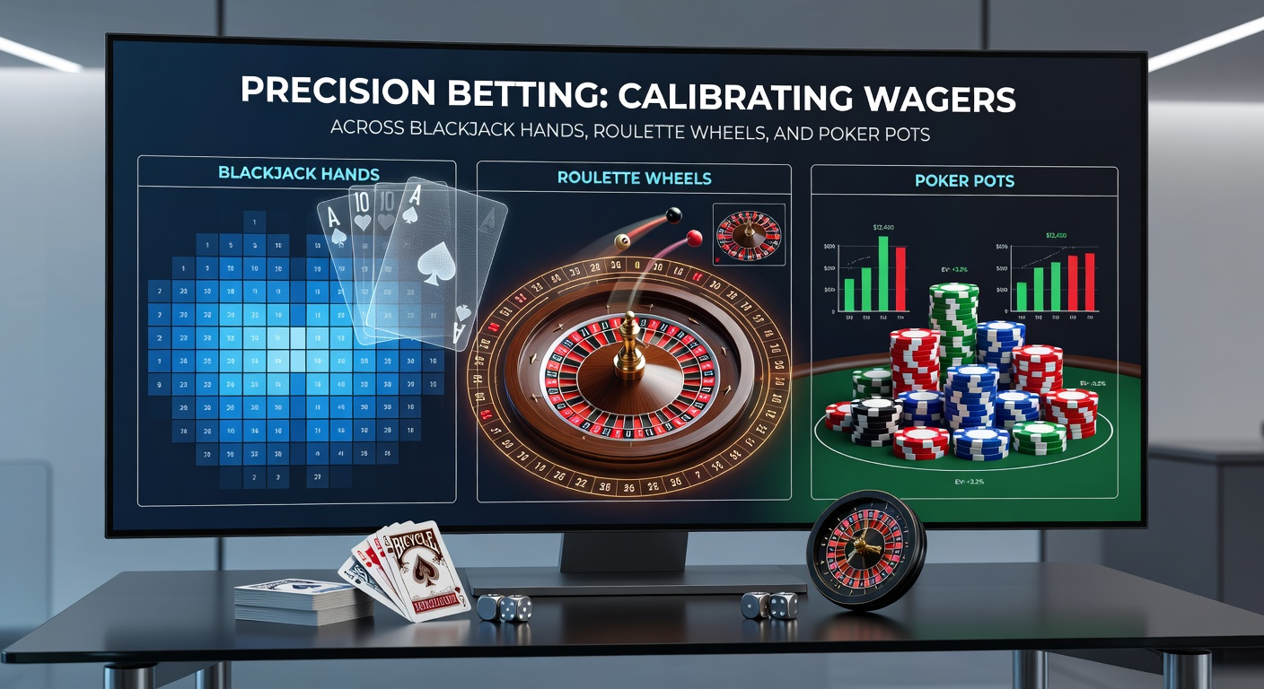 A blackjack table where players adjust chip stacks based on hand probabilities, illustrating precise bet sizing amid tense gameplay