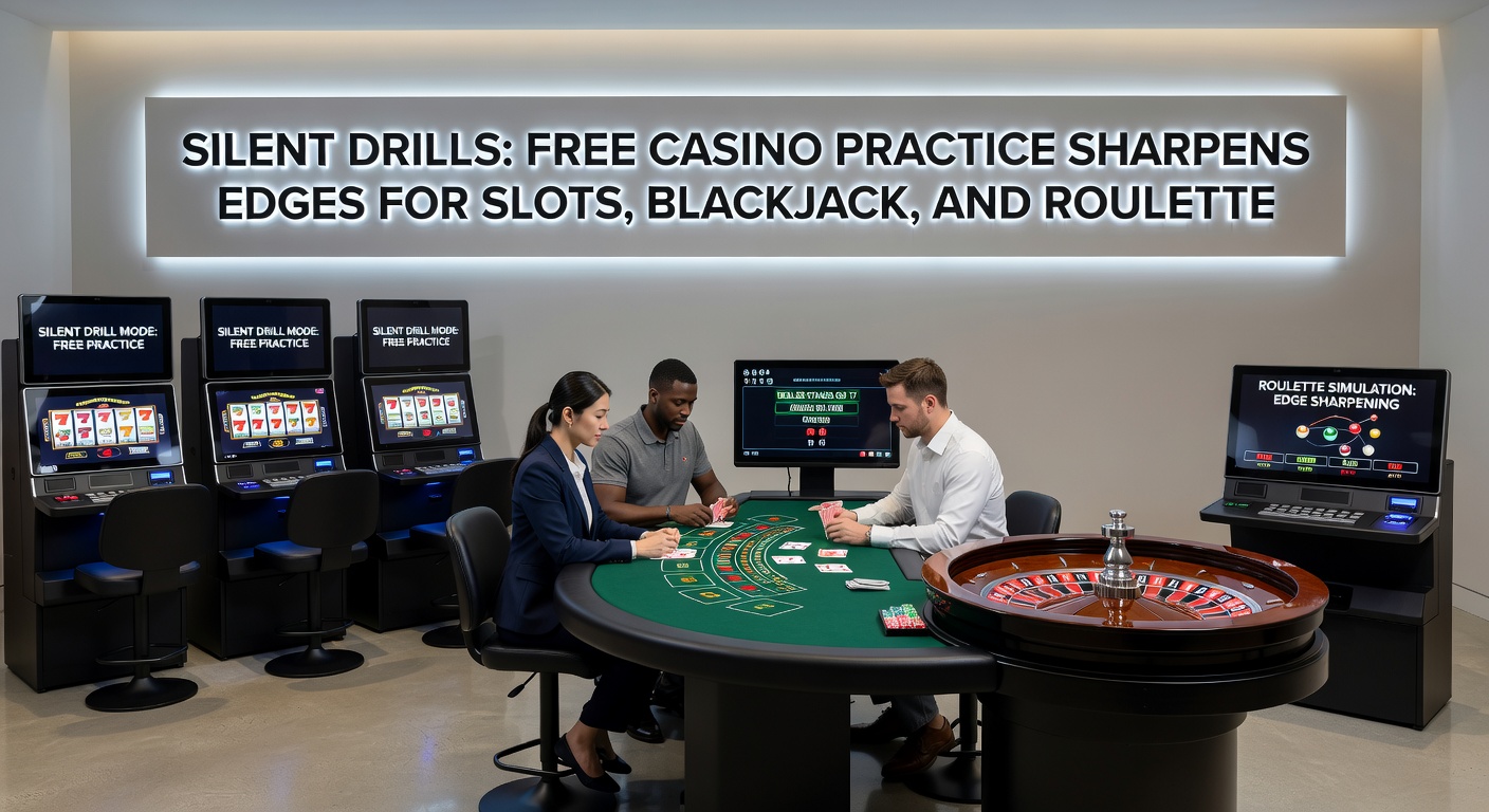 A digital screen displaying a free blackjack demo game with virtual chips and strategy charts visible, illustrating silent practice sessions.