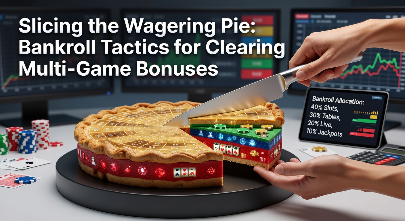 A pie chart illustrating bankroll allocation across slots, table games, and poker for bonus wagering requirements