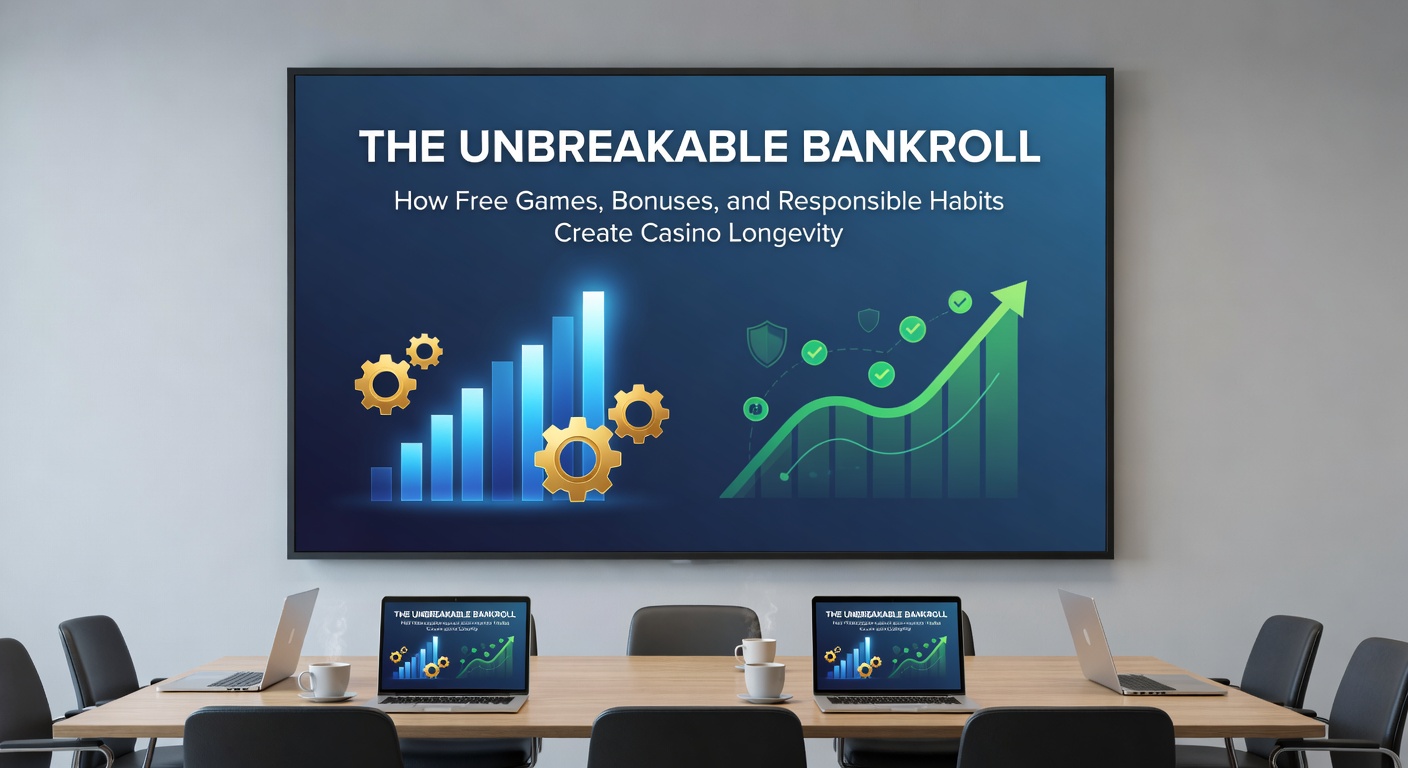 Graph charting bankroll growth over time, with lines for free game practitioners, bonus users, and those combining both with responsible habits, against a backdrop of casino game icons