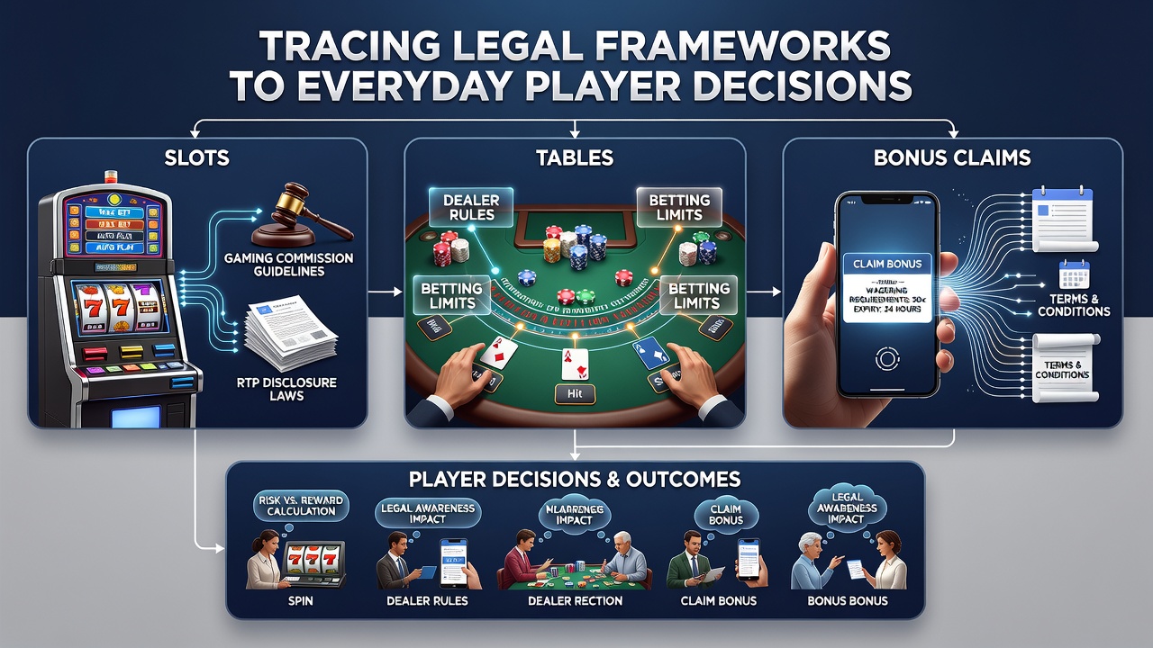 Diagram illustrating connections between table game regulations, bonus terms, and player decision points at casino tables