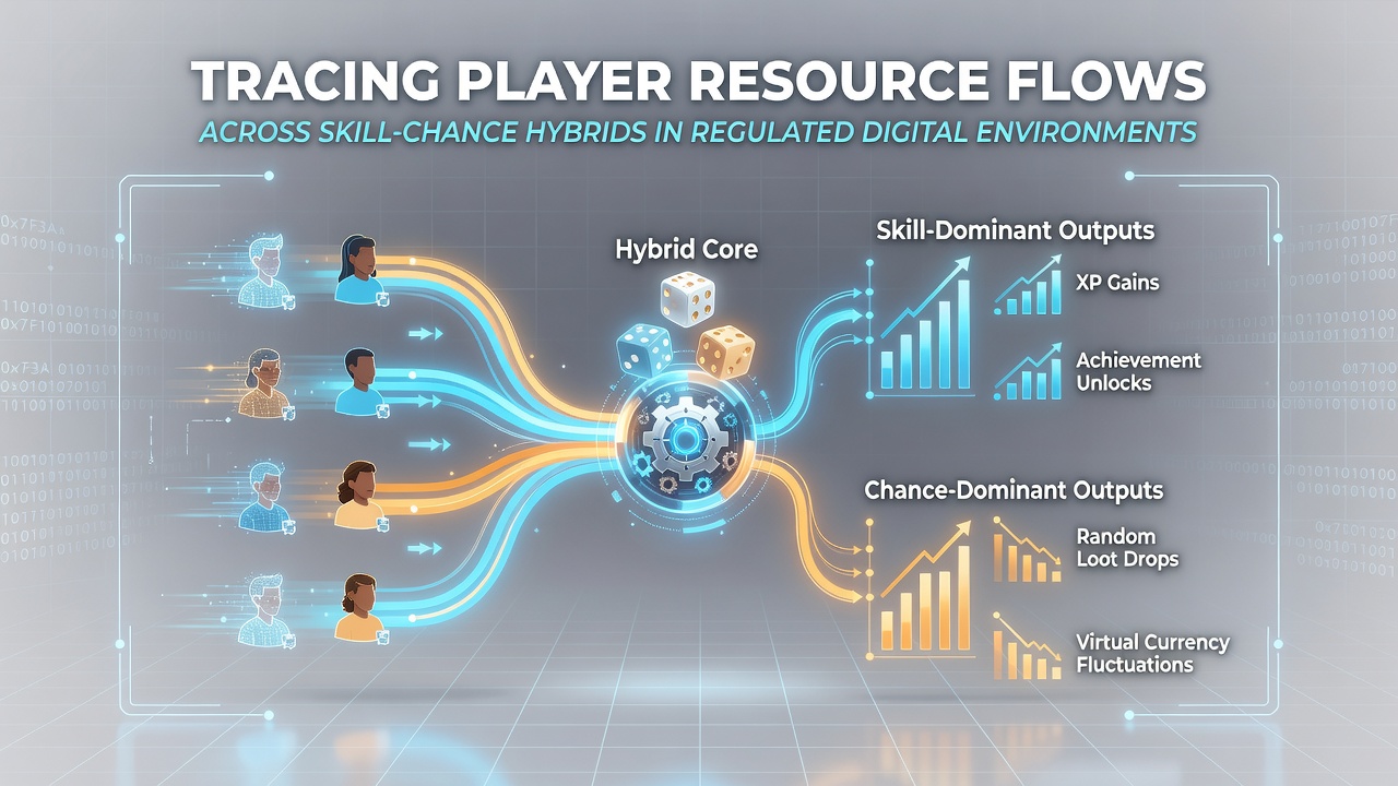 Diagram illustrating player resource flows across skill-chance hybrid games in digital platforms