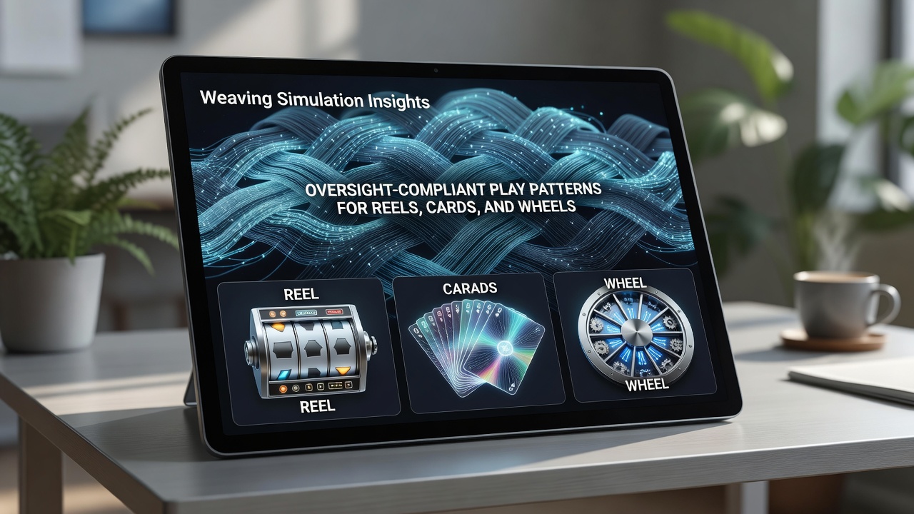 Simulation interface displaying reel patterns and compliance metrics for slot games